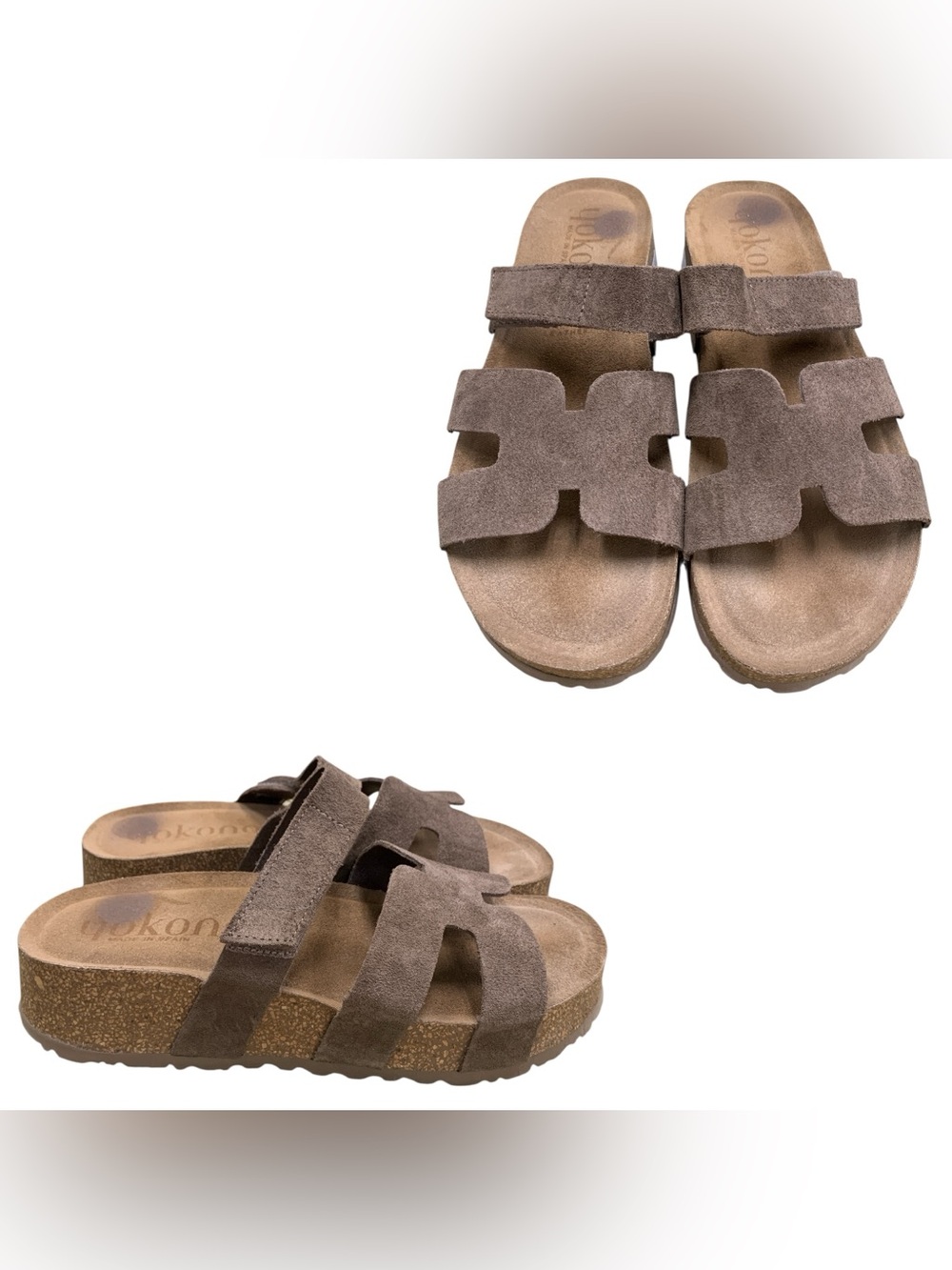 Yokono Suede Double-Strap Slide Sandals in Brown S9.5